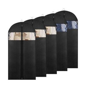 5 Pack - 60” Black Garment Bag Dress  Suit Bags for Closet Storage and Travel